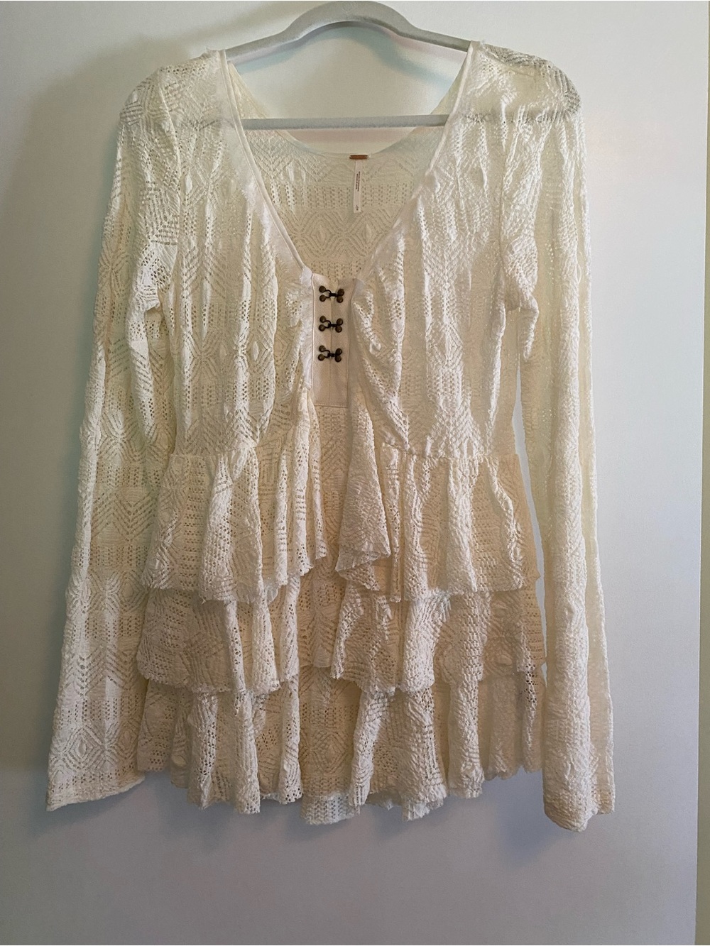Lace-Tiered Ruffle Cardigan - Cream - Picture 1 of 2